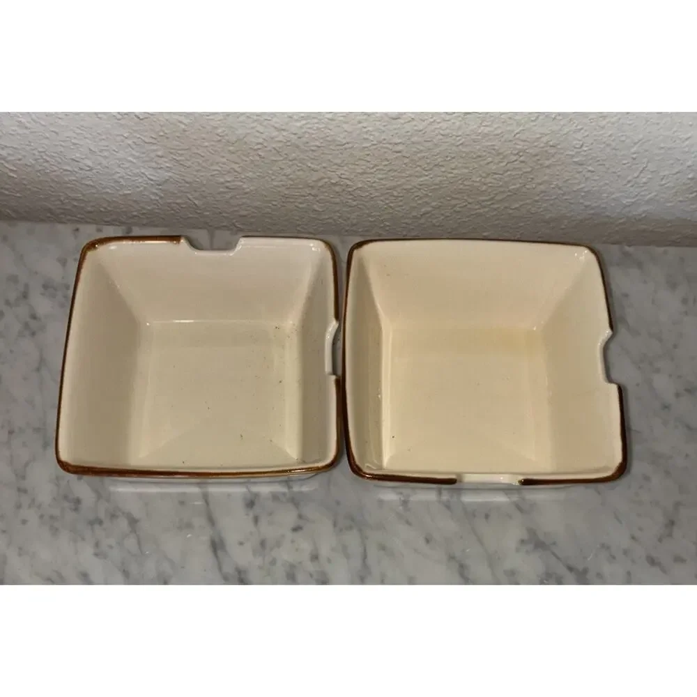 Pottery Barn Square Ramen Rice Noodle Bowl 6” Notch For Chopsticks Cream Putty